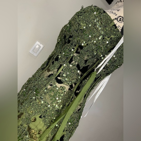 Jovani Olive green strapless leopard dress - Picture 6 of 9